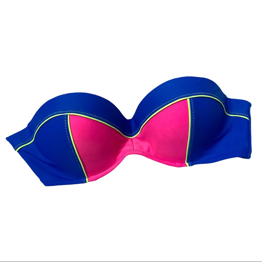 Tinibikini Swim Bikini Top Medium Neon Pink Blue Green Strapless